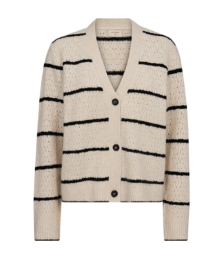FreeQuent dames vest streep beige- zwart