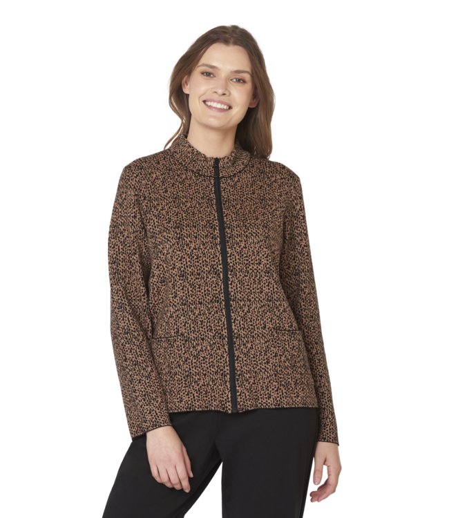 chique dames jasje ritssluiting digitale print camel