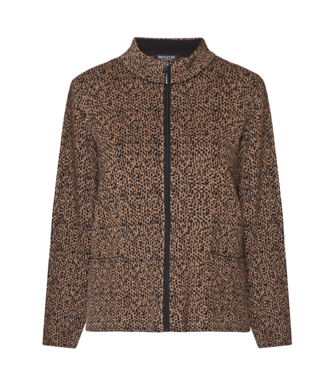 chique dames jasje ritssluiting digitale print camel