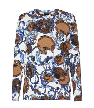 Brandtex. dames shirt met print blauw- bruin