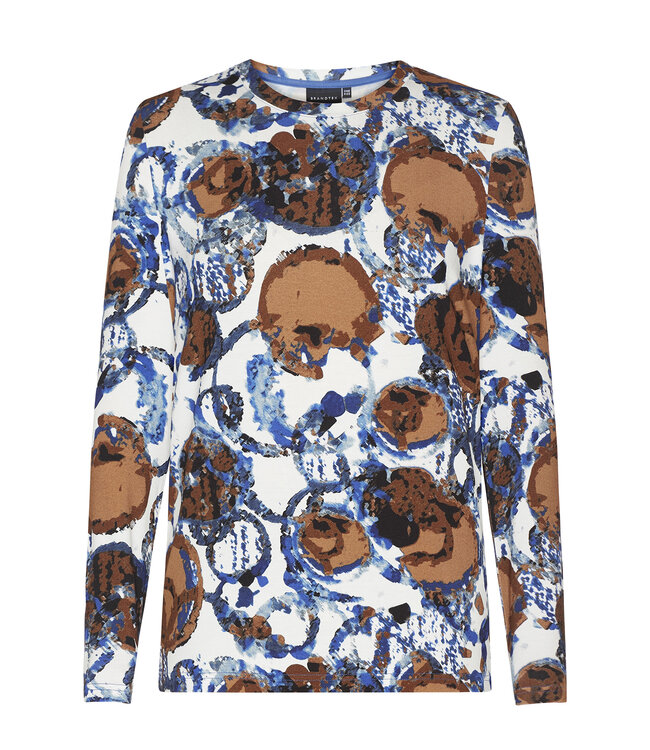 dames shirt met print blauw- bruin
