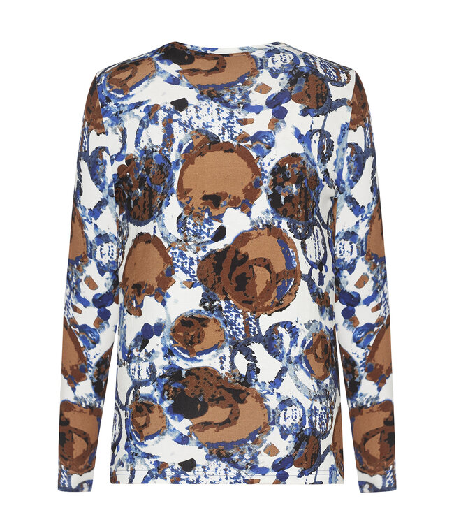 dames shirt met print blauw- bruin