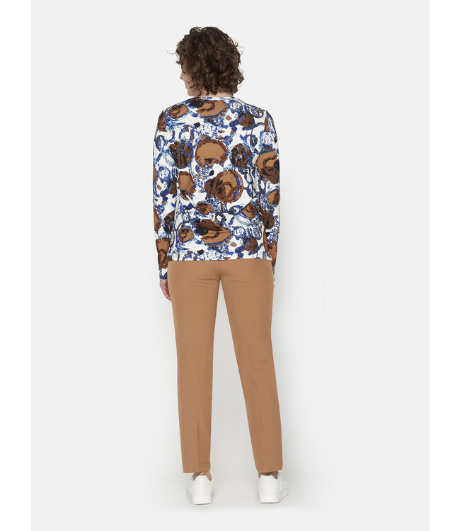 dames shirt met print blauw- bruin