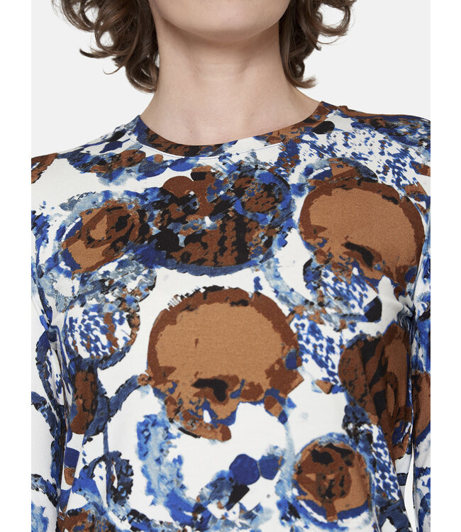 dames shirt met print blauw- bruin