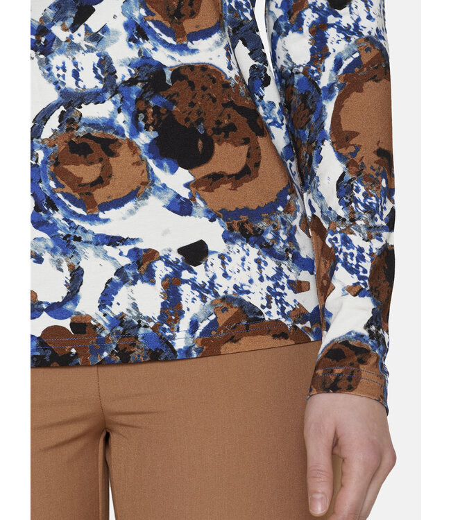 dames shirt met print blauw- bruin