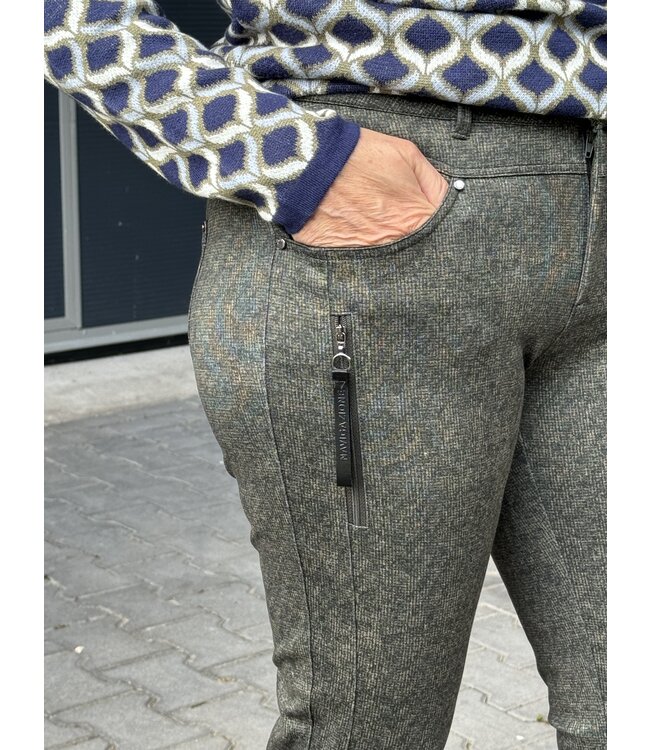 stretch broek raster print groen