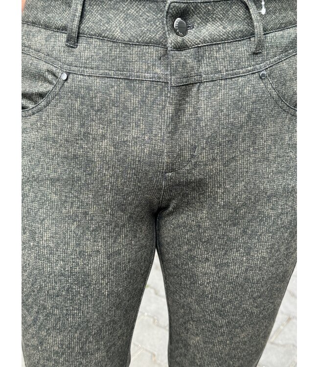 stretch broek raster print groen
