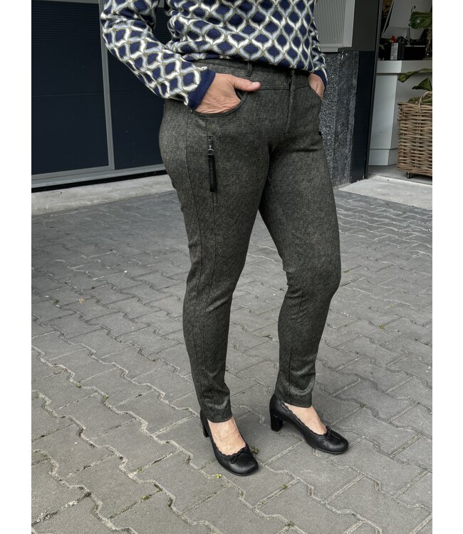 stretch broek raster print groen