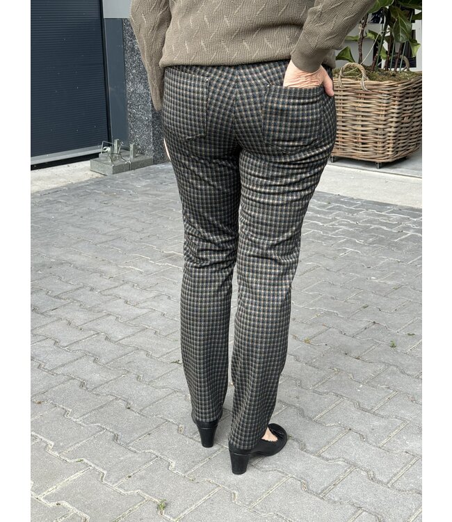 stretch broek Patti ruit- patroon petrol