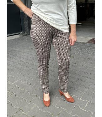 Sensia stretch broek Patti retro- print bruin