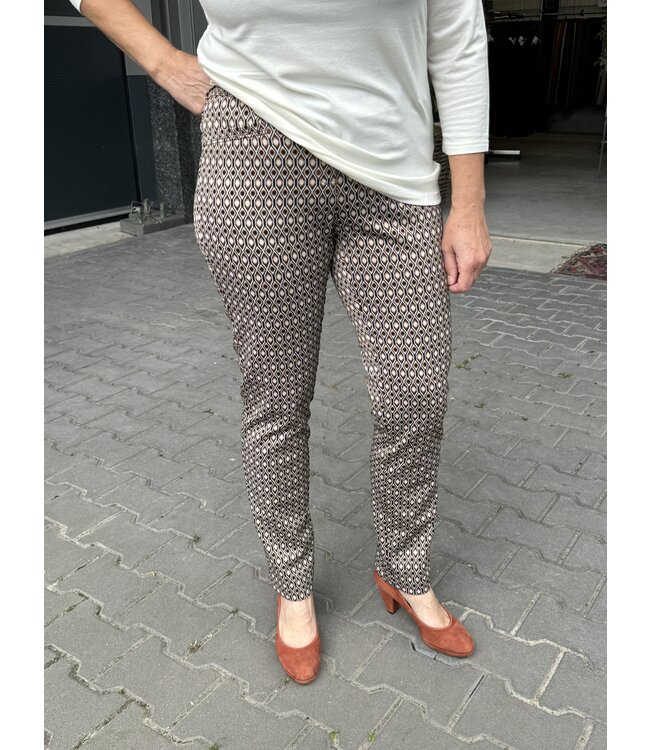 stretch broek Patti retro- print bruin