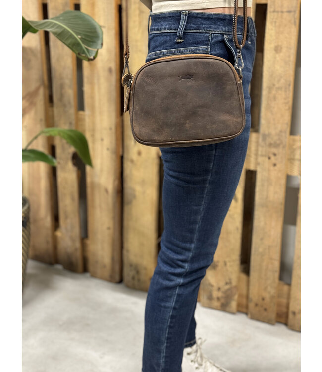 kleine leren schoudertas dames buffelleer