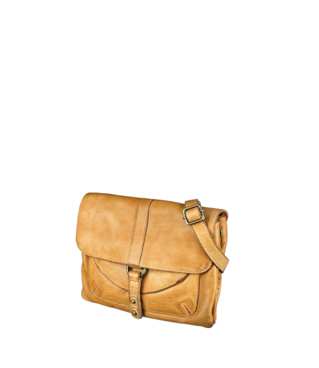 leren kleptas met metalen sluiting geel