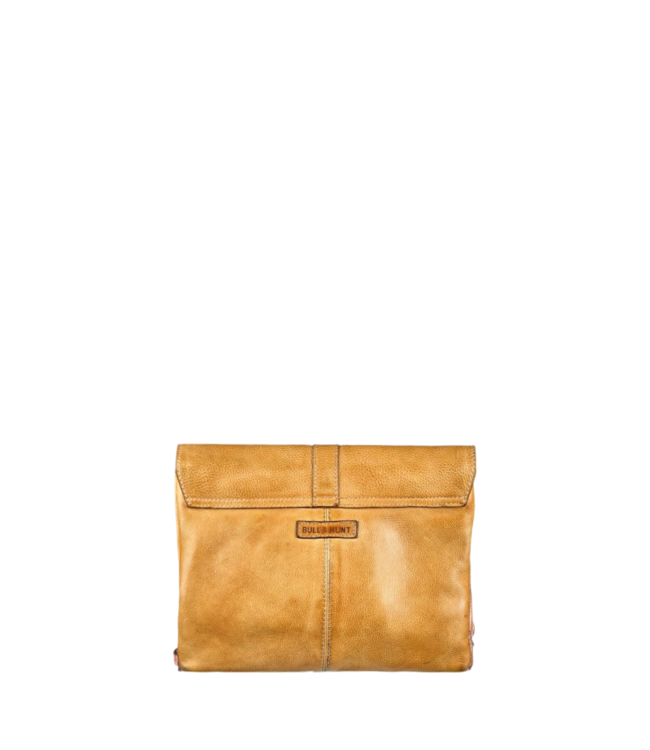 leren kleptas met metalen sluiting geel