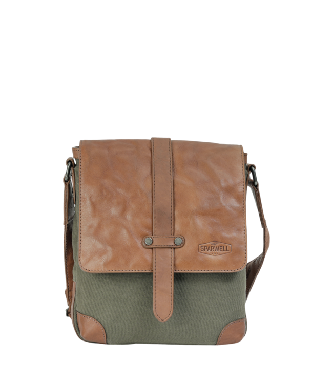 stoere unisex schoudertas in leer en canvas Stefan