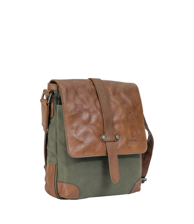 stoere unisex schoudertas in leer en canvas Stefan