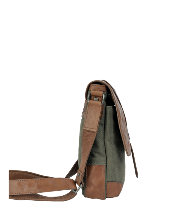 stoere unisex schoudertas in leer en canvas Stefan