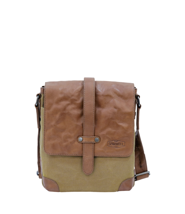 stoere unisex schoudertas in leer en canvas Stefan