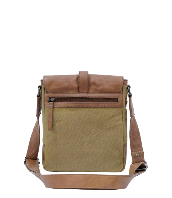 stoere unisex schoudertas in leer en canvas Stefan