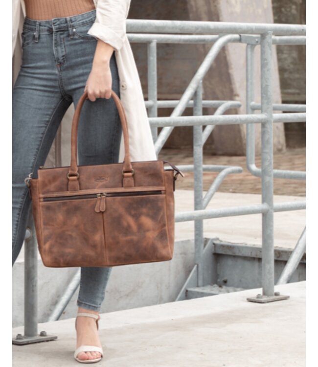 leren laptoptas dames "vintage" buffel leer "Teresa"