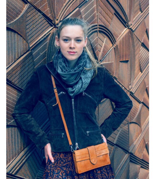 compacte schoudertas dames leer "Daria" cognac