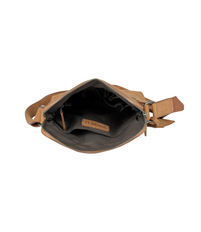 compacte leren schoudertas dames cognac "Alan"