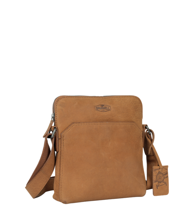 compacte leren schoudertas dames cognac "Alan"