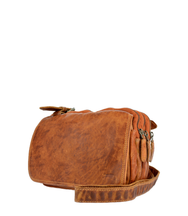 compacte leren schoudertas dames 3vak