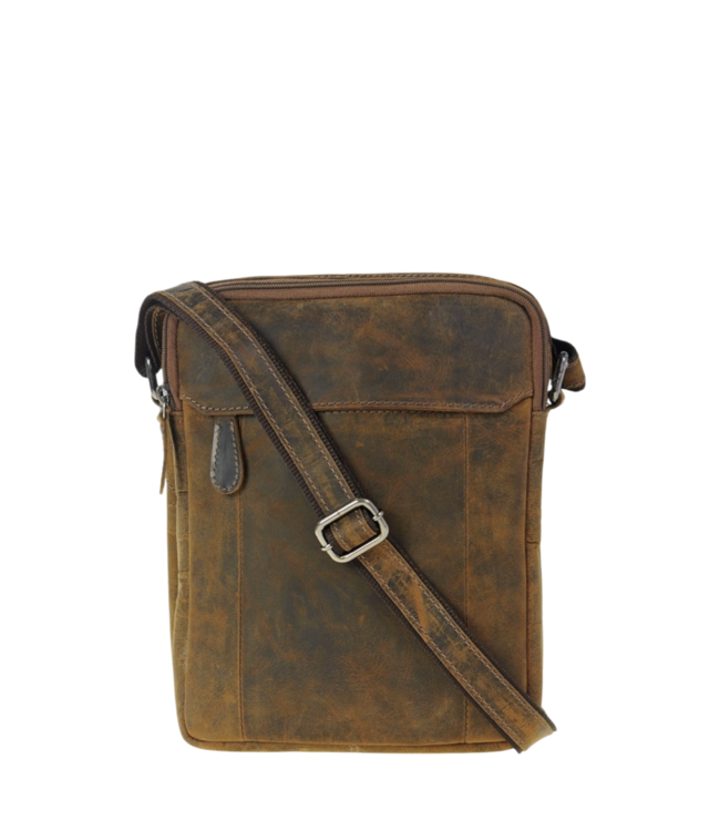 compacte leren schoudertas heren hunter- leer