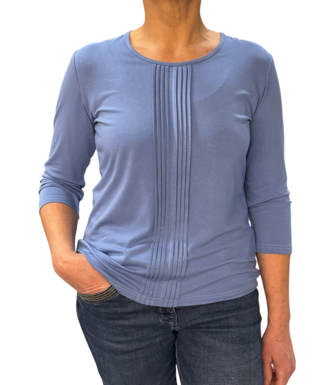 dames shirt met plooitjes 3/4 mouw