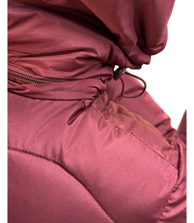 winterjas met patroon en capuchon wijnrood