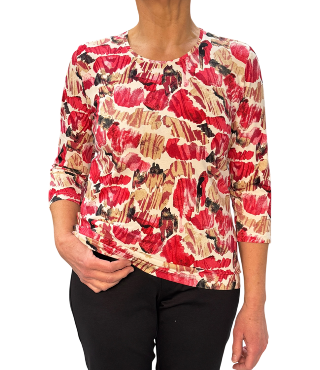 dames t- shirt hibiscus 3/4 mouw