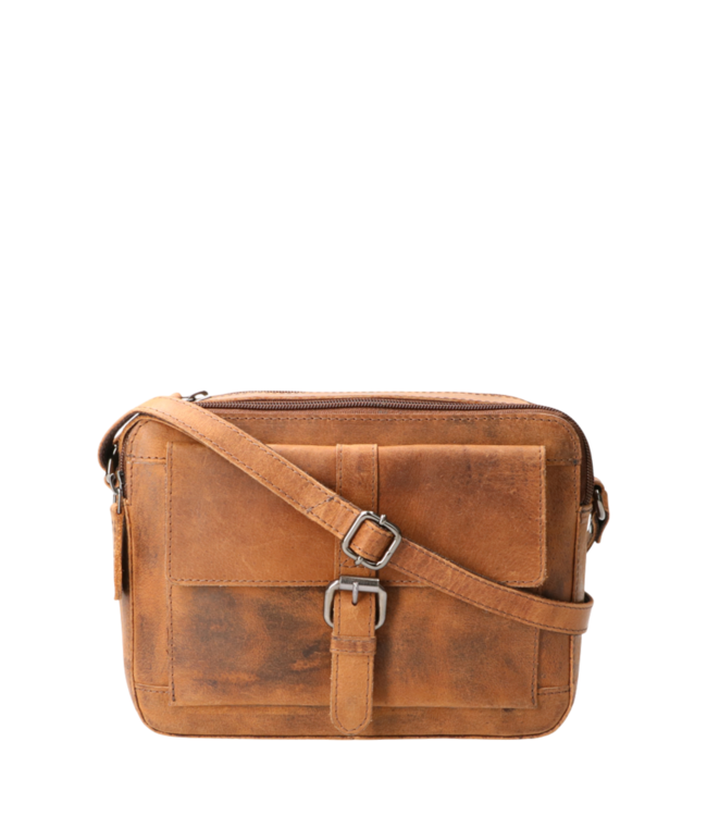 compacte leren dames tas (3 vakken) hunter- leer