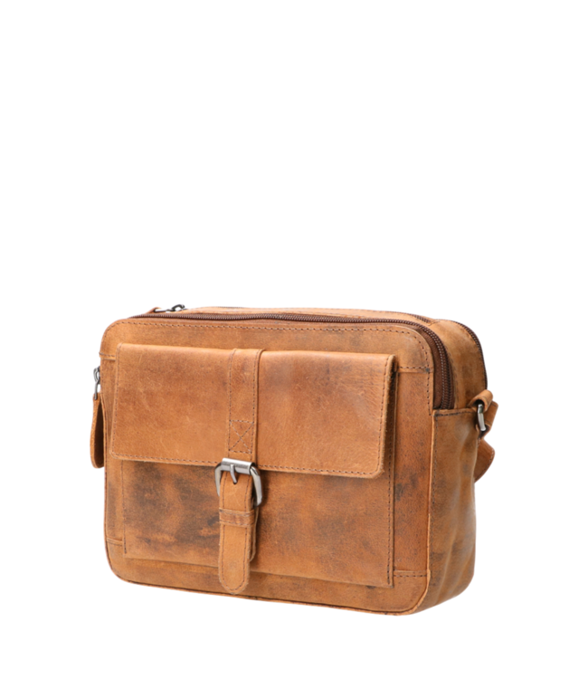 compacte leren dames tas (3 vakken) hunter- leer