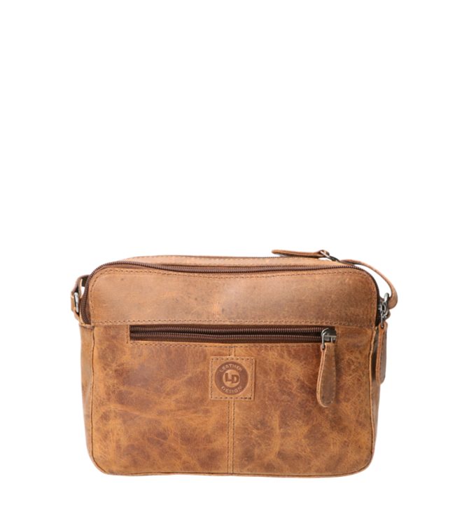 compacte leren dames tas (3 vakken) hunter- leer