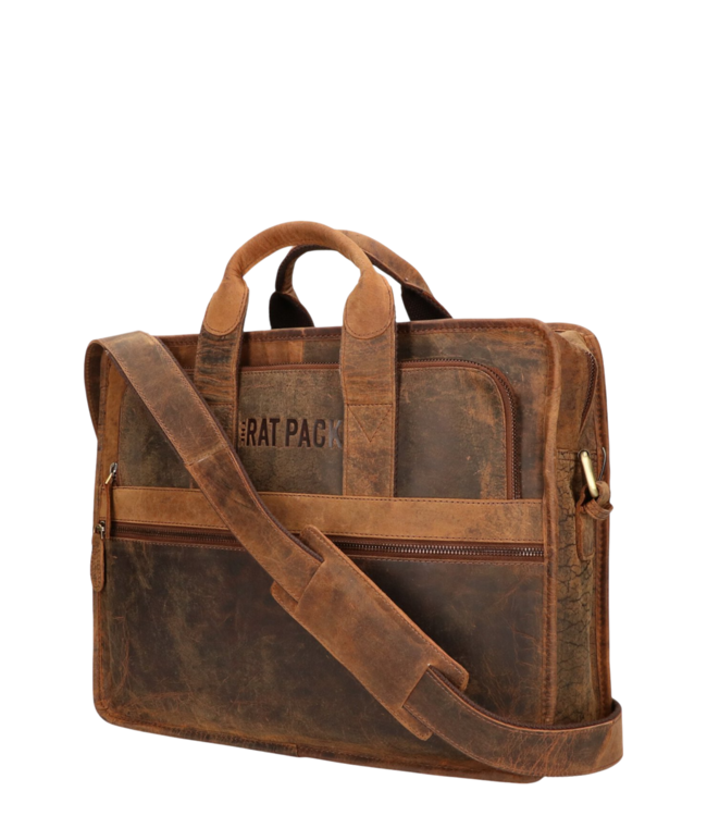 stoere leren laptoptas / messenger tas "Bogart" hunter bruin 15"