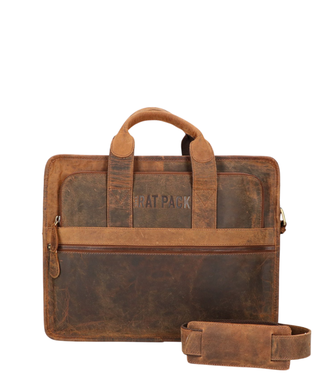 stoere leren laptoptas / messenger tas "Bogart" hunter bruin 15"