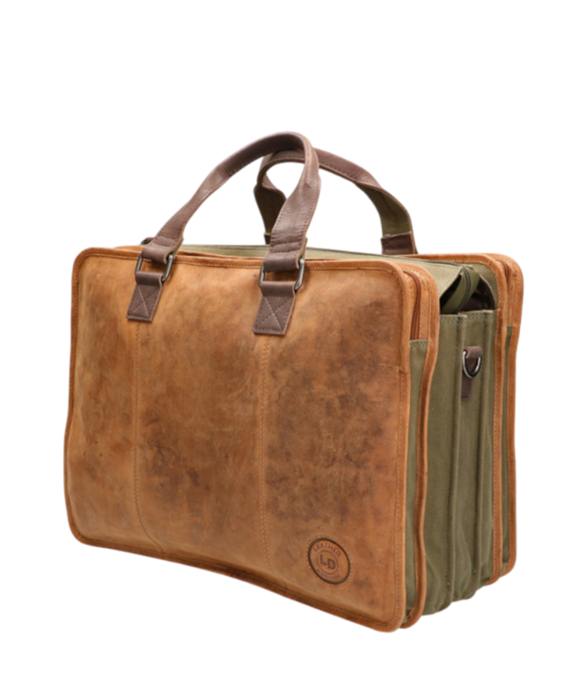 leren werktas "hipster" canvas  XXL