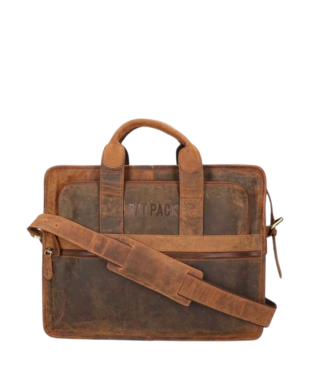 RatPack stoere leren laptoptas / messenger tas "Bogart" hunter bruin 15"