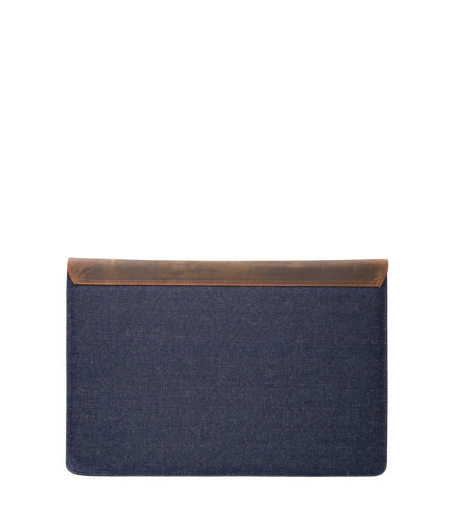 laptop sleeve van jeans en hunterleer