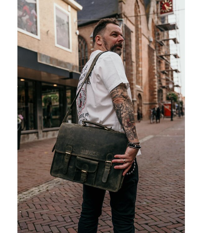 stoere laptoptas / messenger overslag hunter bruin "Garry"