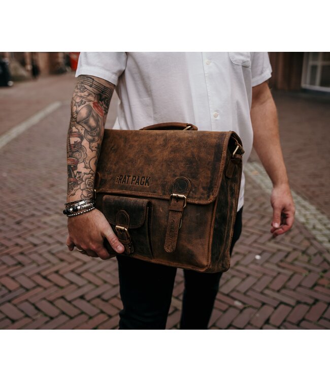 stoere laptoptas / messenger overslag hunter bruin "Garry"