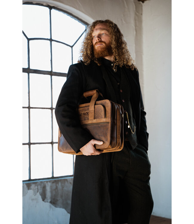 stoere leren laptoptas / messenger tas hunter leer 15"