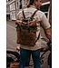 leren rolltop rugzak / laptoptas groot hipster serie canvas 15.6 inch