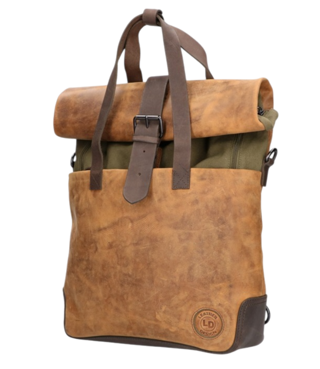 leren rolltop rugzak / laptoptas groot hipster serie canvas 15.6 inch