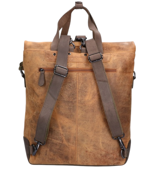 leren rolltop rugzak / laptoptas groot hipster serie canvas 15.6 inch