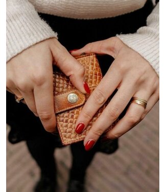 Leather Design leren portemonnee  met drukknop en kaarthouder structuur