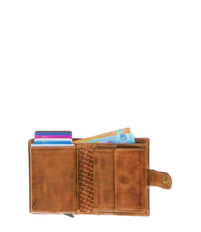 leren portemonnee  met drukknop en kaarthouder structuur