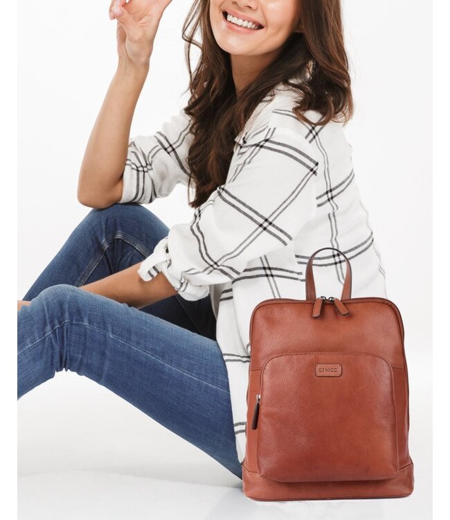 leren dames rugzak met voorvak "Jordan"