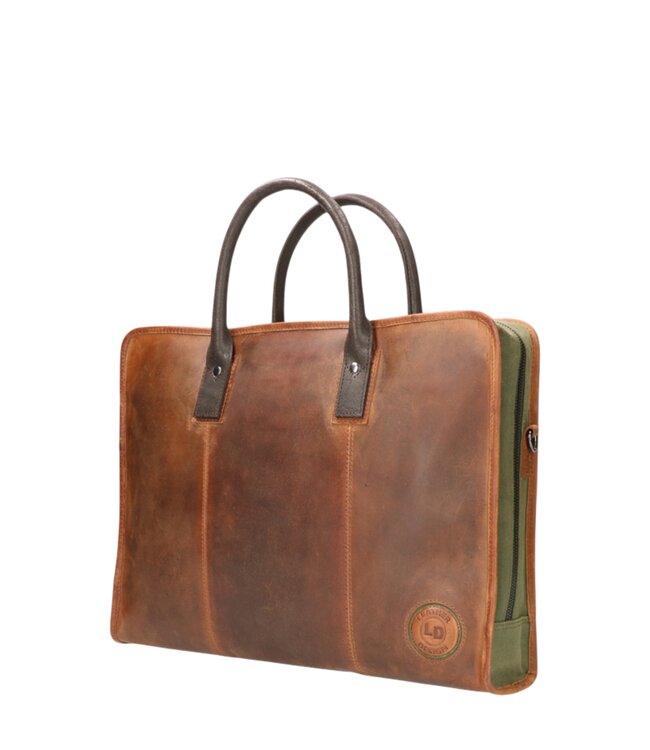 laptoptas (carrier) Urban groen canvas hunter Leather Design
